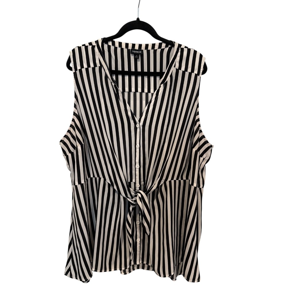 Torrid Sleeveless Sheer Tie Front Button Blouse Sz‎ 3 Classic Minimalist